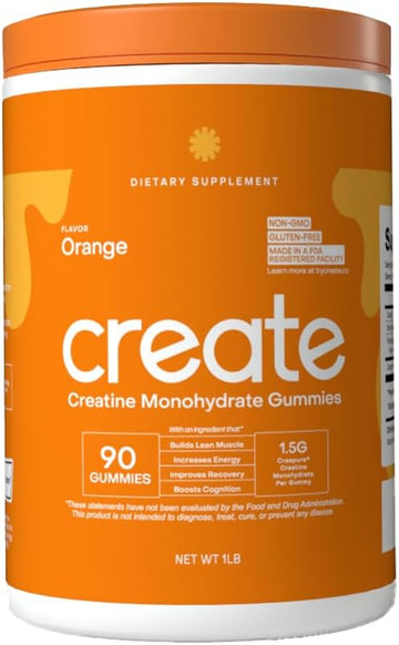 Creatine Monohydrate Gummies for Men & Women β Non-GMO β 1.5g of Creatine per Gummy β Orange Flavor β 90 Count
