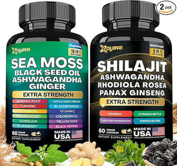Shilajit Sea Moss Ashwagandha Combo Bundle - 120 Capsules, Seamoss for Men & Women