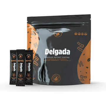 Coffee Delgada Premium Instant Coffee with Ganoderma Lucidum Mushroom - 25 Sachets, 2.8 oz Each