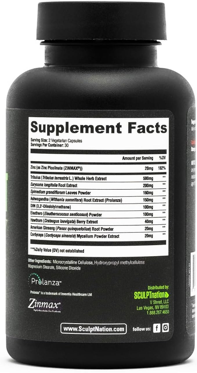 Sculpt Nation by V Shred Test Boost Max - Testosterone Supplement for Men - Tribulus Terrestris for Men - Natural Energy, Stamina, and Strength Booster - 60 Gluten Free Capsules