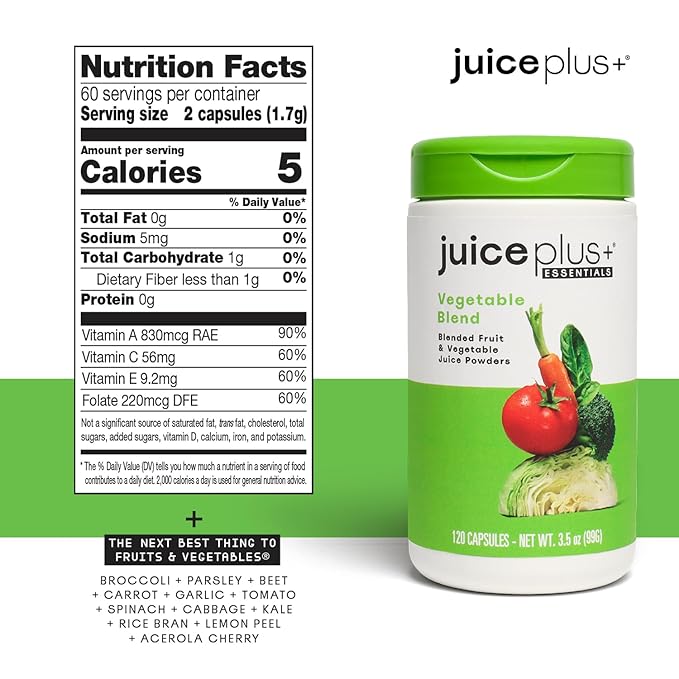 Juice Plus+ Blended Fruit & Veg Juice Powders, Whole Food Ingredients like Kale, Beet, Cranberry and More - Vegan, Non-GMO  –120 Capsules Each