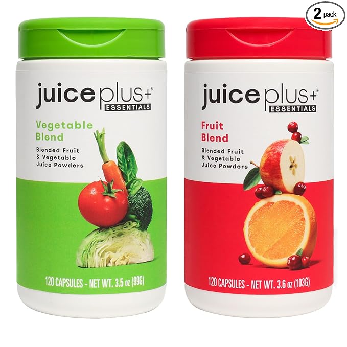 Juice Plus+ Blended Fruit & Veg Juice Powders, Whole Food Ingredients like Kale, Beet, Cranberry and More - Vegan, Non-GMO  –120 Capsules Each