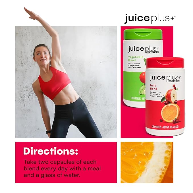 Juice Plus+ Blended Fruit & Veg Juice Powders, Whole Food Ingredients like Kale, Beet, Cranberry and More - Vegan, Non-GMO  –120 Capsules Each