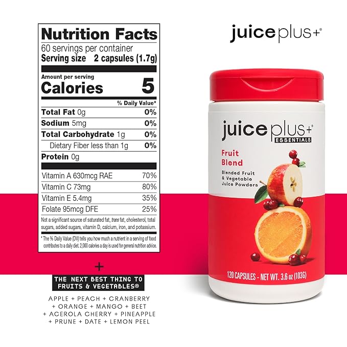 Juice Plus+ Blended Fruit & Veg Juice Powders, Whole Food Ingredients like Kale, Beet, Cranberry and More - Vegan, Non-GMO  –120 Capsules Each