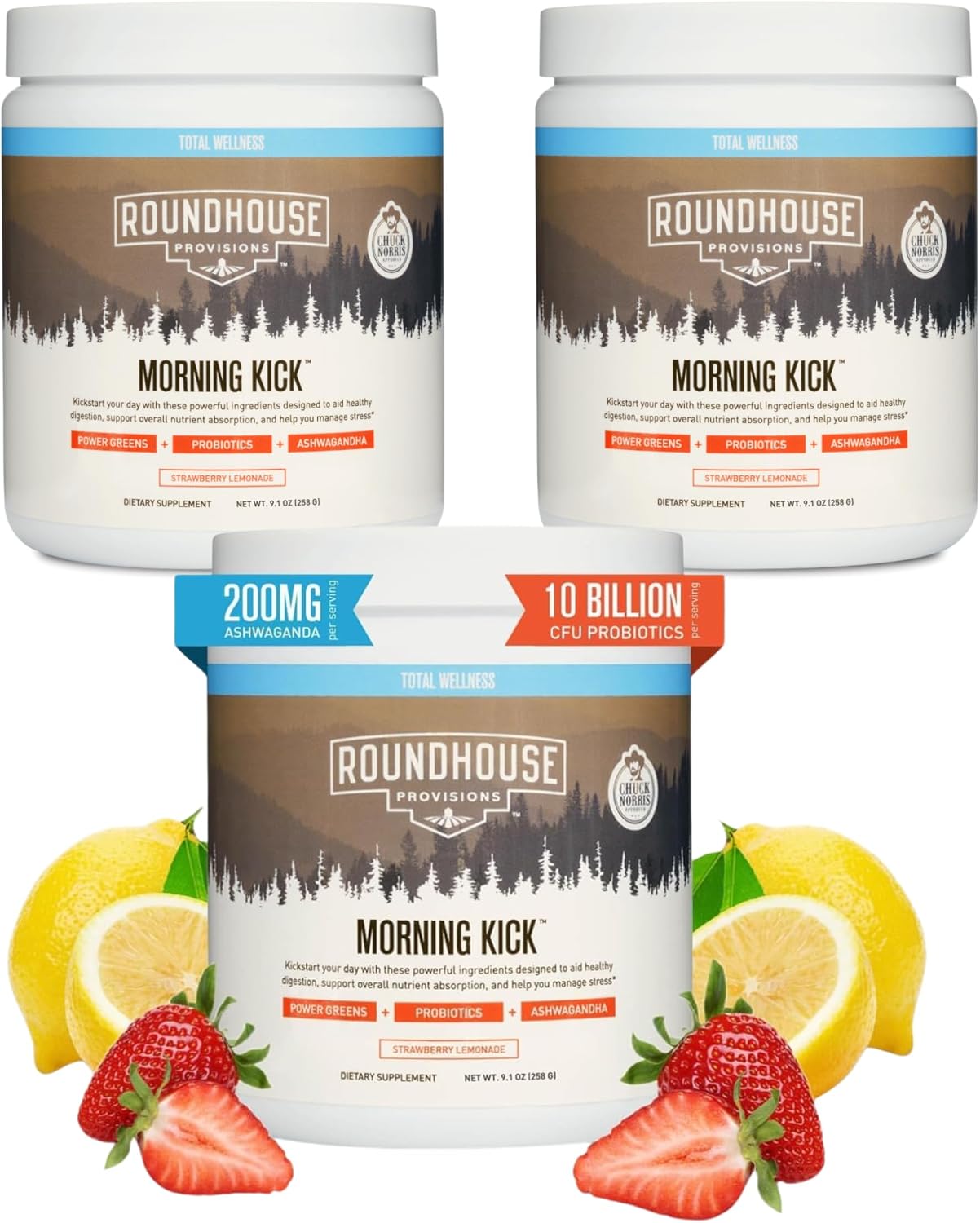 ROUNDHOUSE PROVISION Morning Kick, Zero Sugar Greens Superfood Powder Supplement with Ashwaganda, Collagen, Probiotics, Debloat Drink