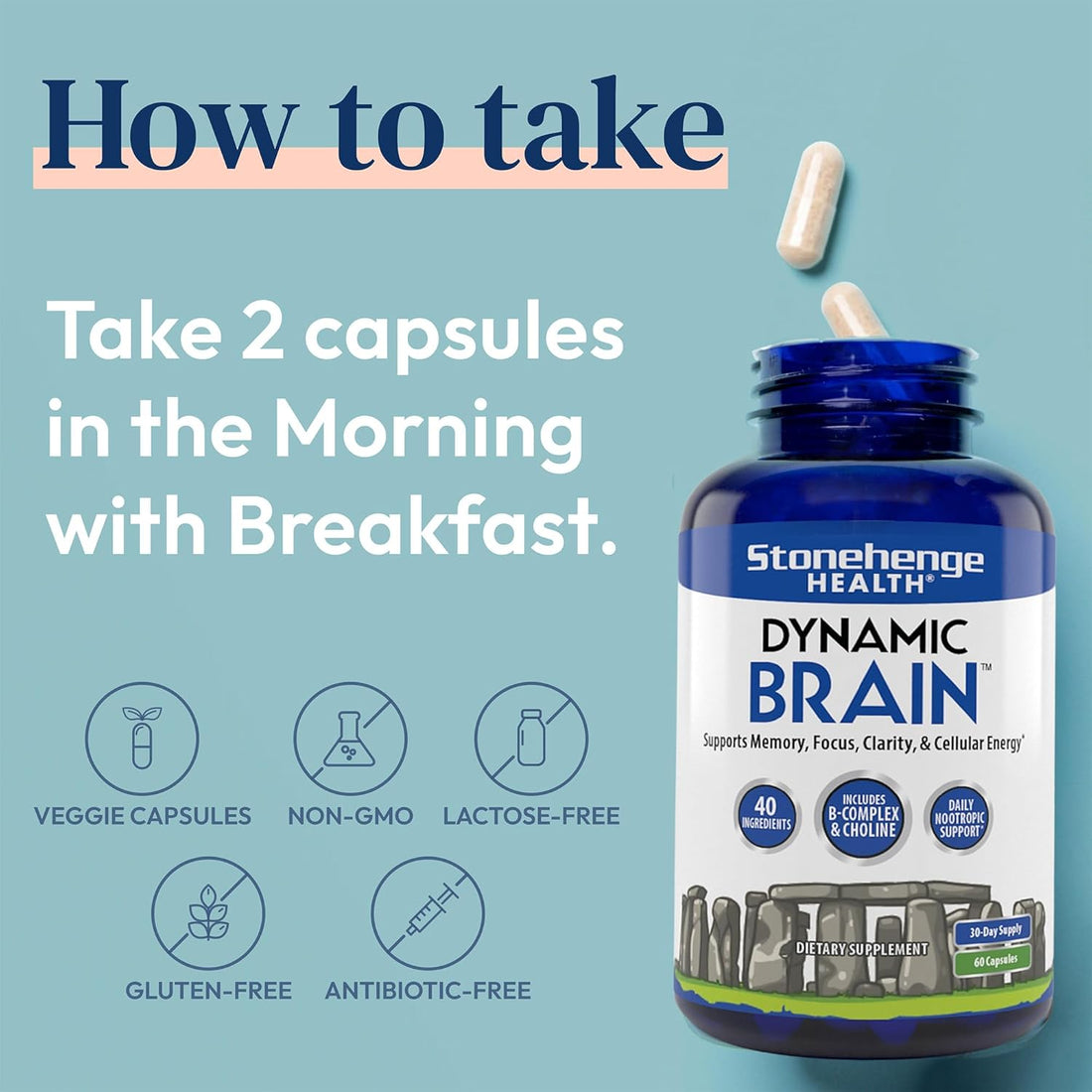 Stonehenge Health Dynamic Brain Supplement – Supports Memory, Focus & Clarity with 40 Nootropic Ingredients