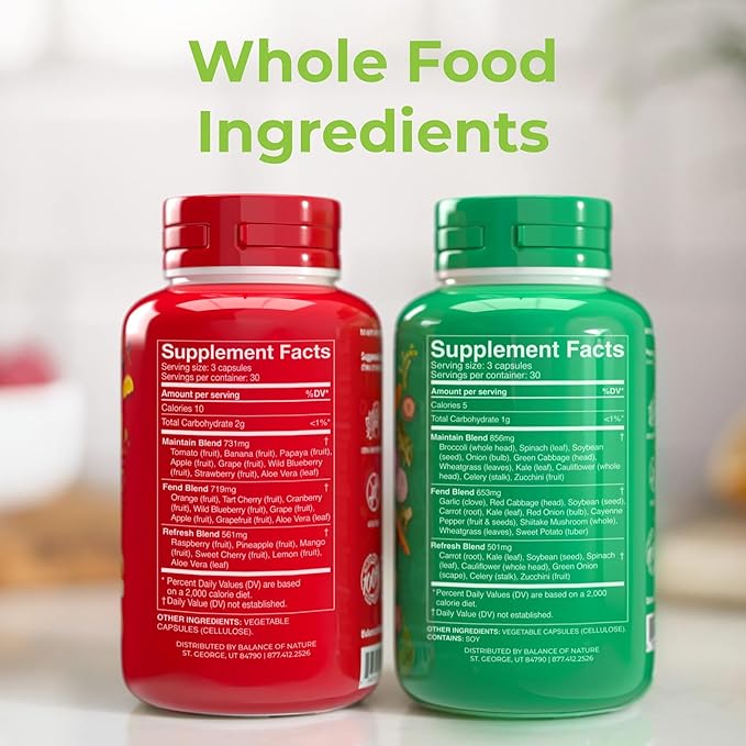 Balance of Nature Fruits & Veggies Whole Food Supplement – 90 Fruit Capsules, 90 Veggie Capsules – 1 Set