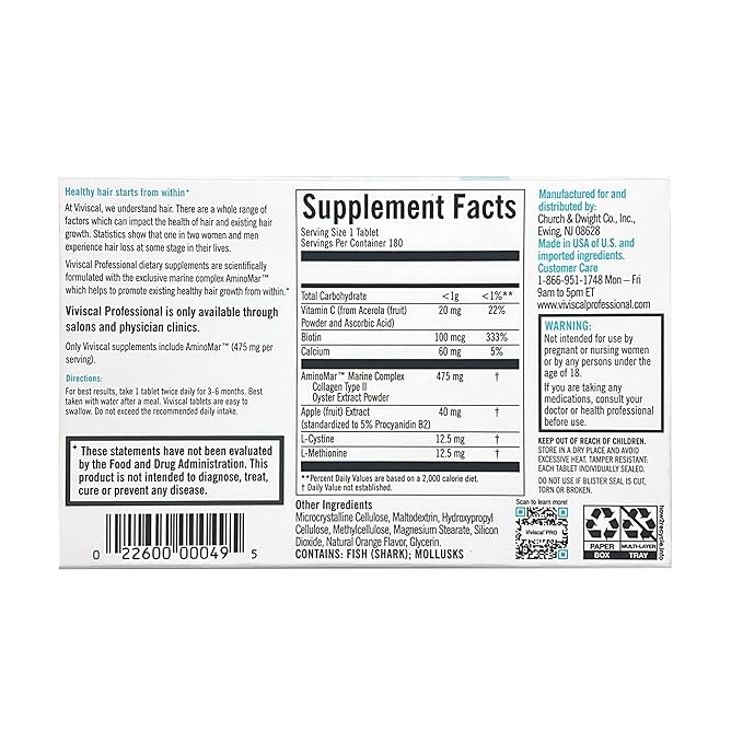 Viviscal Professional Hair Growth Tablets - 180 Tablets, Exp. 09/2027