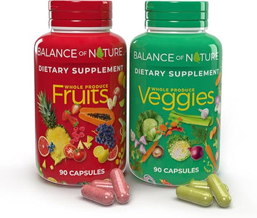 Balance of Nature Fruits & Veggies Whole Food Supplement – 90 Fruit Capsules, 90 Veggie Capsules – 1 Set