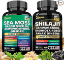 Shilajit Sea Moss Ashwagandha Combo Bundle -  120 Capsules, Seamoss for Men & Women
