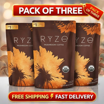 RYZE Mushroom Coffee – Smooth & Rich Coffee Blend | Pack of 3 | 30 Servings Each | No Subscription | Free Shipping & Fast Delivery
