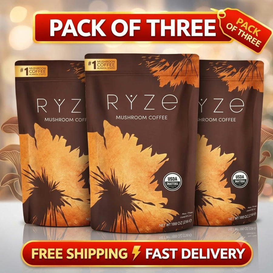 RYZE Mushroom Coffee – Smooth & Rich Coffee Blend | Pack of 3 | 30 Servings Each | No Subscription | Free Shipping & Fast Delivery