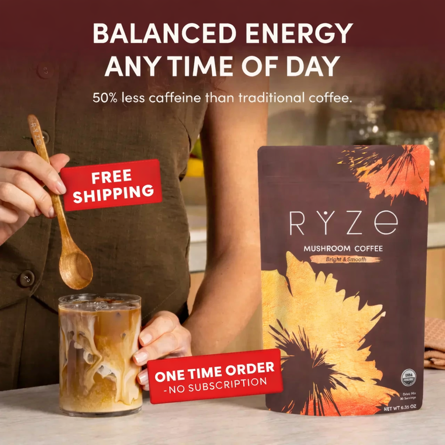 Organic RYZE Mushroom Coffee ( Bright & Smooth) ☕30 Servings |One Time Purchase, No Subscription | Free Shipping & Fast Delivery