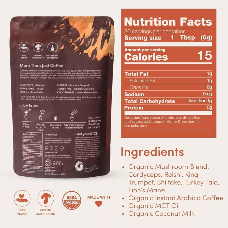 RYZE Mushroom Coffee – Pack of 3 | 30 Servings Each | Save big